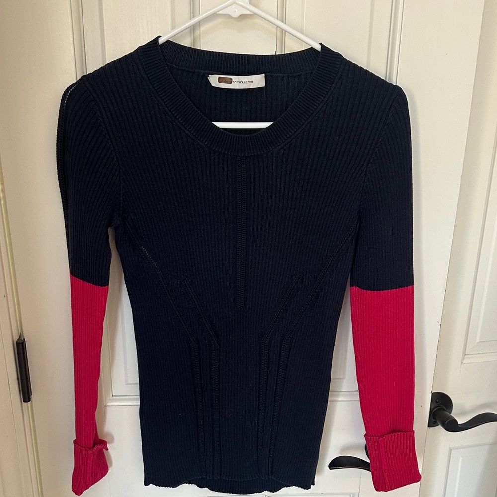 Cedric Charlier Navy Pink Colorblock Long Sleeve Sweater
